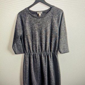 Loft Gray Pearl Jewel Sweater Dress Size Medium Petite